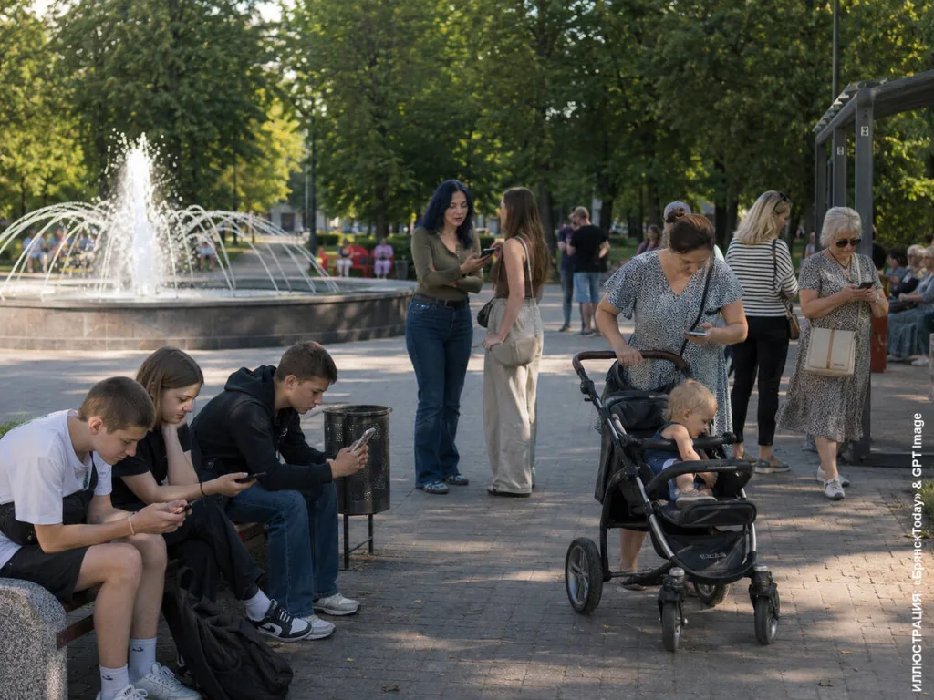 Люди с мобильными телефонами в городском парке