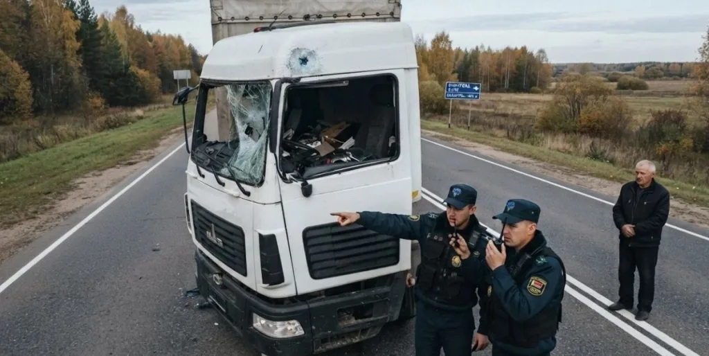 Поврежденный грузовик после атаки беспилотника