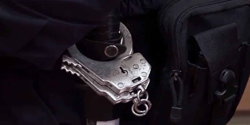 Полицейские наручники крупным планом