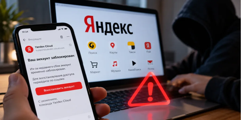 Фишинговое письмо Yandex Cloud о блокировке аккаунта