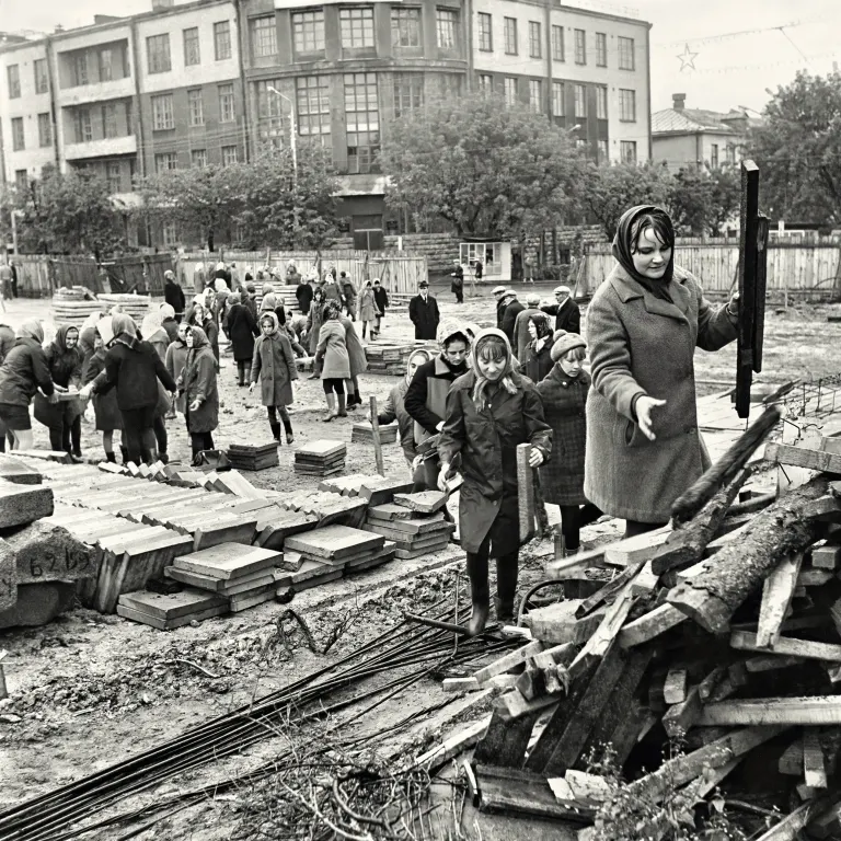Субботник на площади Ленина. Брянск, октябрь 1970 года