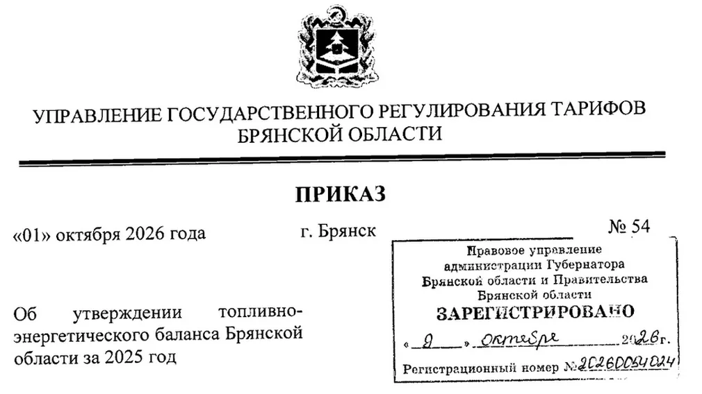 Приказ об утверждении топливно-энергетического баланса