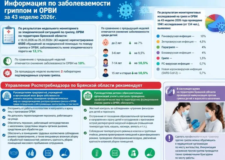 В Брянской области снизилась заболеваемость ОРВИ на 10%