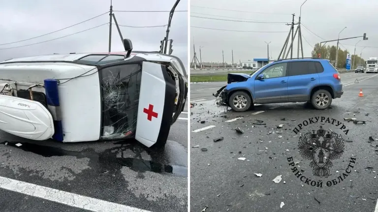 Скорая помощь перевернулась на Гомельской трассе в Почепском районе