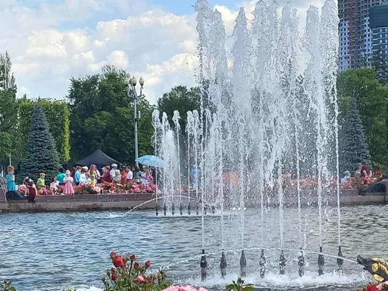 Городской фонтан Брянска в летний сезон