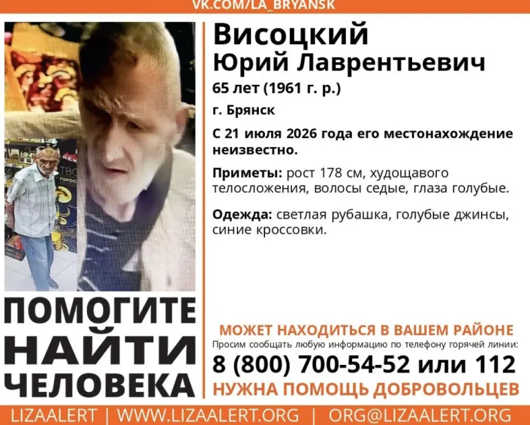 В Брянске три месяца ищут пропавшего 65-летнего Юрия Висоцкого