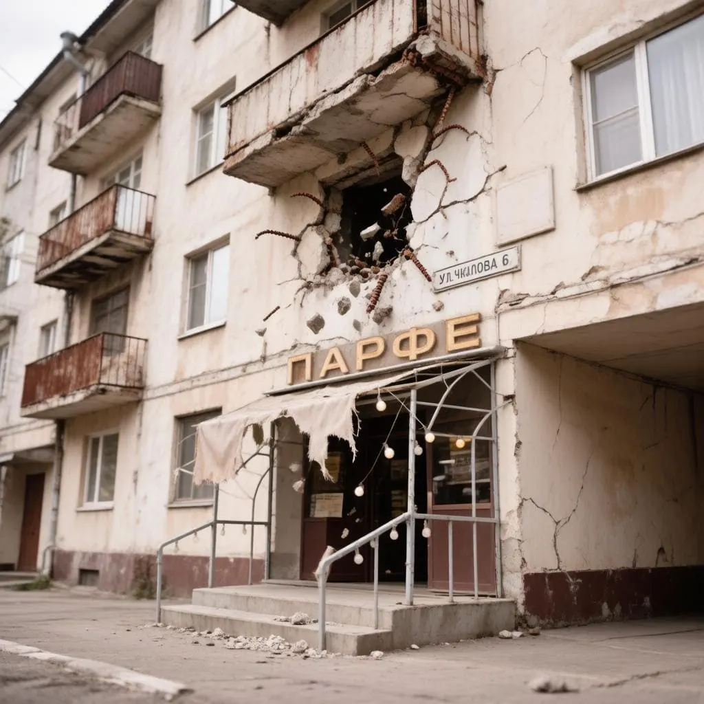 Разрушенный балкон над кафе «Парфе»