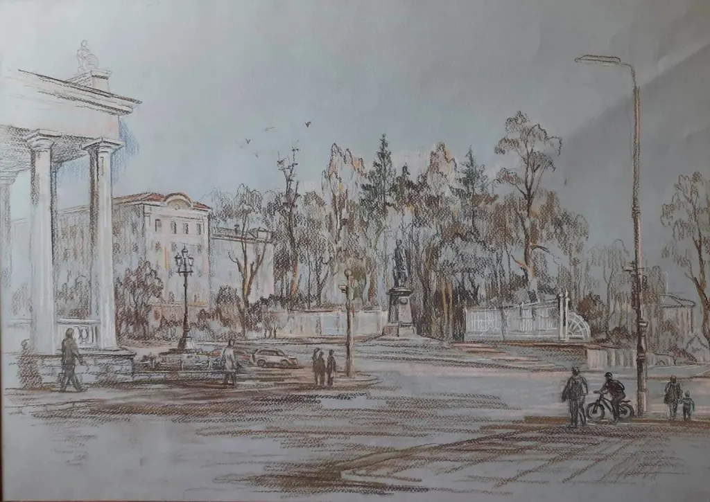 Пастельный рисунок городского пейзажа Брянска